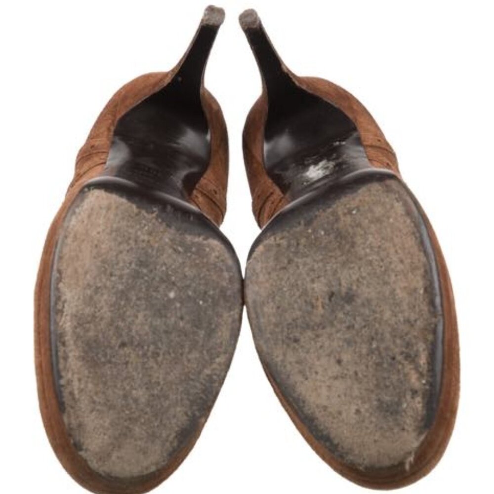 YSL Yves Saint Laurent Genuine Suede Leather Platform Oxford Laced Heels Booties - Picture 11 of 11